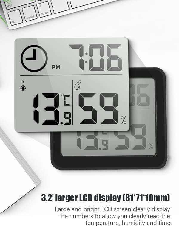Digital Termometer/Hygrometer 3.2” LCD Stor Skærm Indendørs A