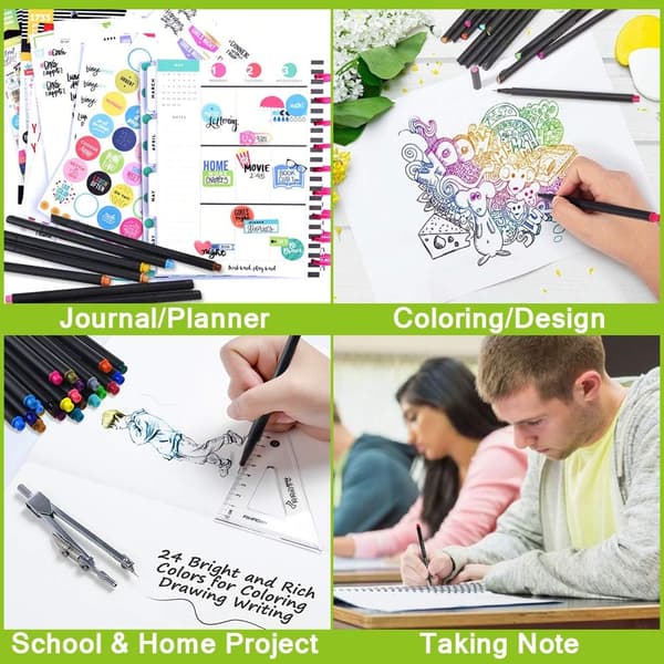 12 Farvede Journal Planner Penne, Farvede Fine Point Markører Tegning