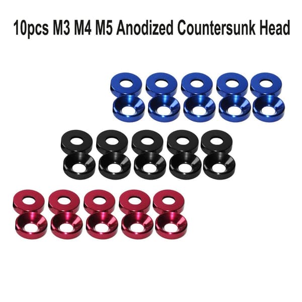 10 x M4 Anodiserte Aluminium Senket Hode Motorrom Bumper Cup