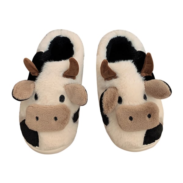 Dewenwils Fuzzy Cow Slippers Cute Warm Cozy Cotton Shoes Anim DXGHC