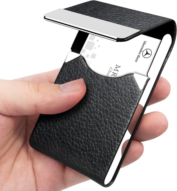 Professionelt PU Læder Kort Holder med Magnetisk Lukning (Sort)
