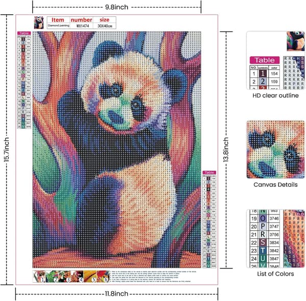 Diamantmålning Kit för Vuxna, Panda Diamantmålning Full Rund