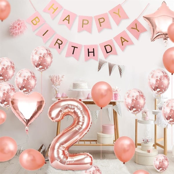2 Ballonger för Flicka, Roséguld Ballon 2, Roséguld 2:a Födelsedag