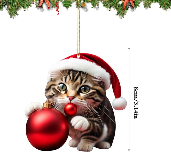 Sød Katte Julepynt, Akrylpynt, Juletræspendant, Kæledyrsgave, Julepynt, Gaveidé til