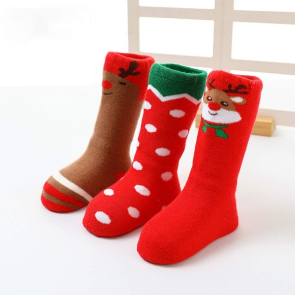3 par julebabystrømper Vinter Tykkede varme sokker myke