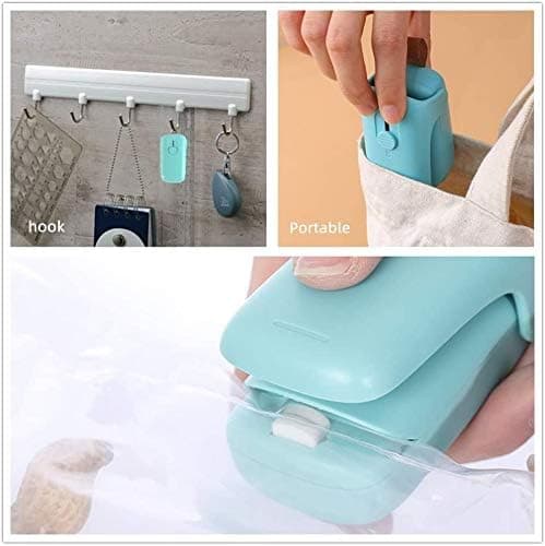 Blå, Mini Forseglingsmaskin med Kutter, 2 i 1 Lukkeenhet for