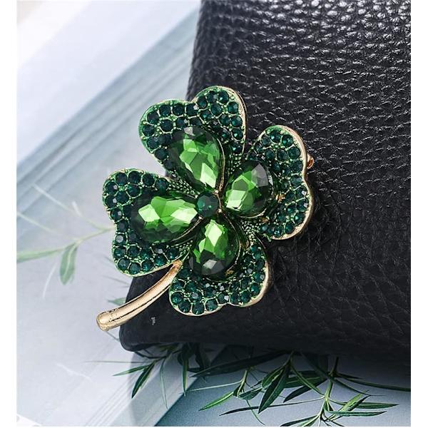 Rhinestone Grön Klöverblad Brosch Nål för Kvinnor Flickor Unisex Gå