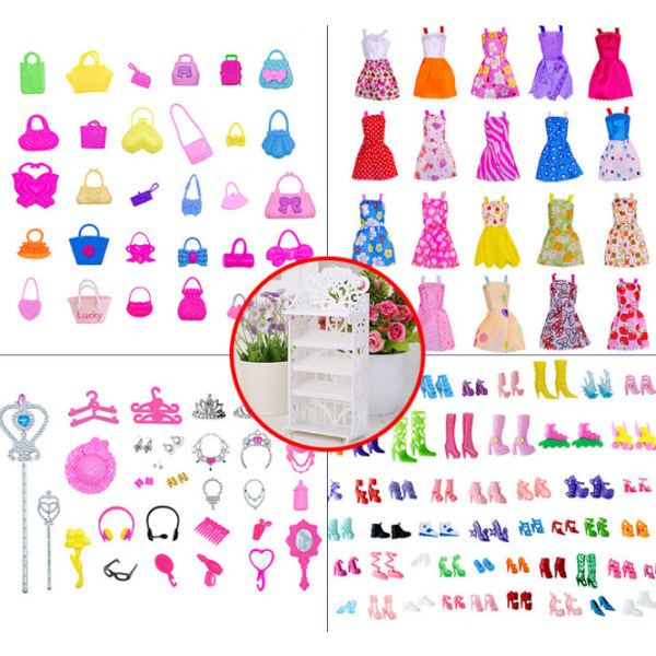 131 kpl 30 cm Barbie-nuken asusteita, vaatteita, kenkiä ja muuta