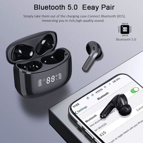 Bluetooth Høretelefoner 5 Trådløse Stereo Bluetooth Headset, 40 Timer