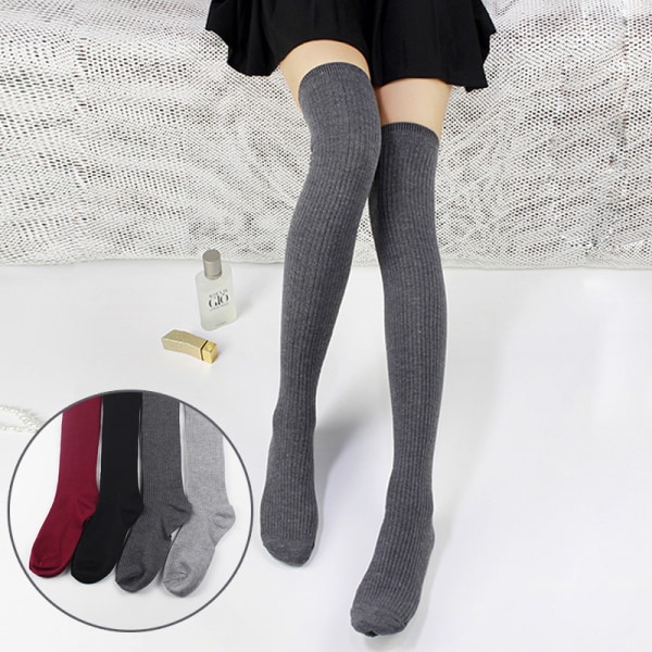 4 pairs of vertical stripe knee length stockings warm solid cotto