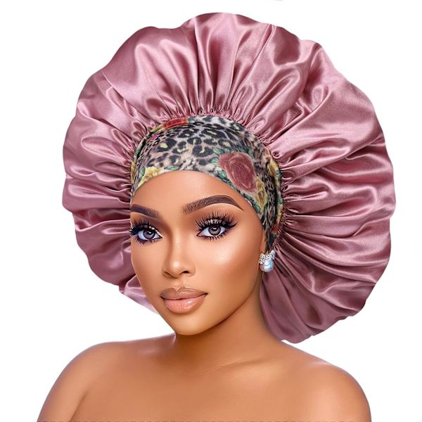Siden Satin Bonnet Hårmössa: 2-pack 17 tum i diameter Extra Stor Jumbo Sov Satin Bonnet med Bekvämt Blomband -