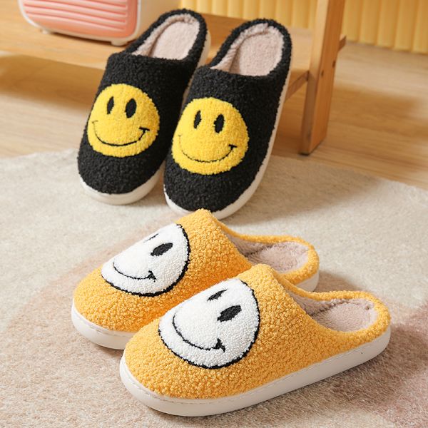 Retro Smilende Ansigt Bløde Plys Behagelige Varme Slip-on Tøfler Til Cou