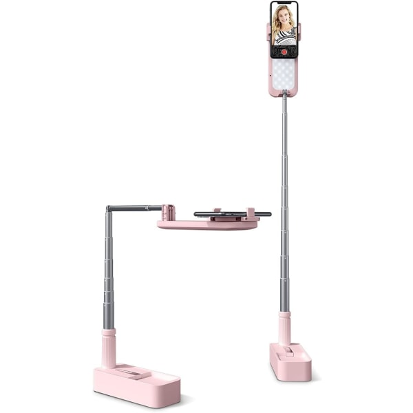 Uttrekkbart Selfie-stativ 360° rotasjon med telefonholder, lad opp