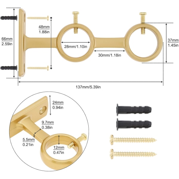 Dubbla Gardinstångsbeslag, 2 st Väggfästen för 15-25 mm Di DXGHC