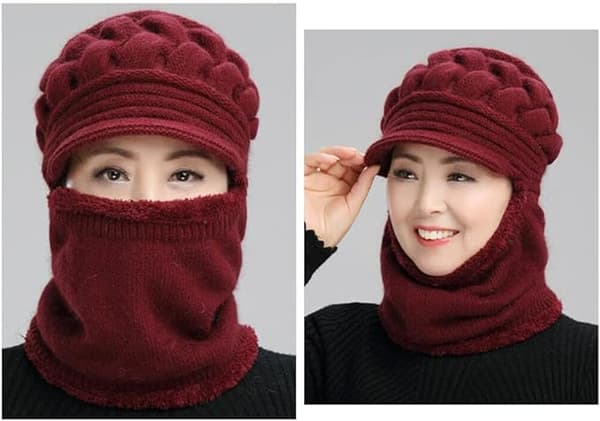 Fleeceforet Beanie Hat til Kvinder, Vinterhat Halsklæde Maske Sæt, Kvinder