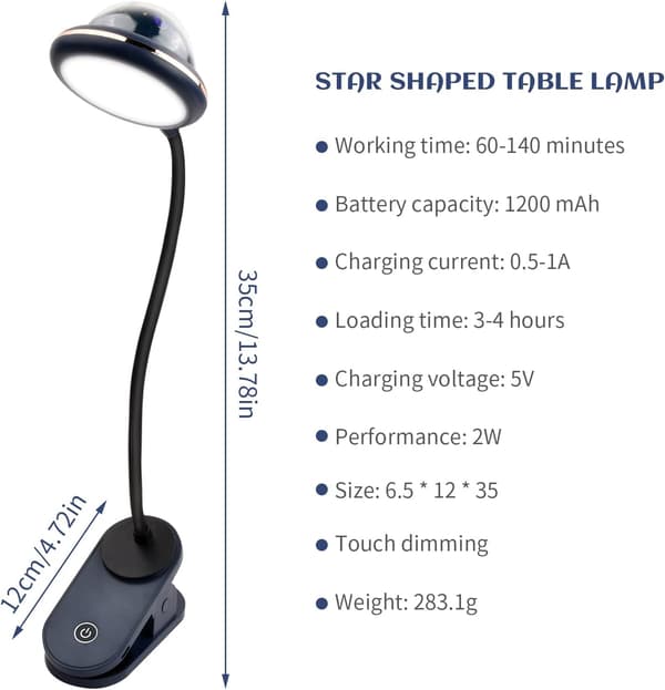 Børne skrivebordslampe med fleksibel hals, USB-opladning, LED Rea