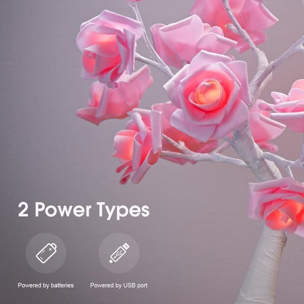 24 LED Rosa Ros Dekorationslampa, Batteri- eller USB-driven, Timerjusterbar