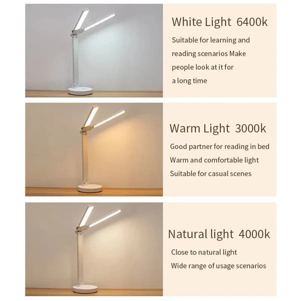 Dobbelthodet LED-bordlampe med oppladbart batteri, øyevern