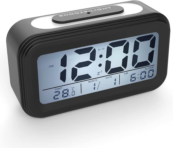 Svart Digital Väckarklocka Morgonväckarklocka, Tyst Batteridrift