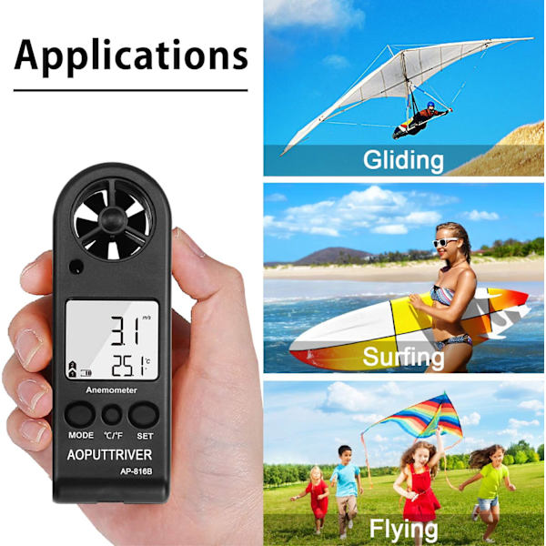 Håndholdt digital anemometer for måling av vindhastighet, måling av w