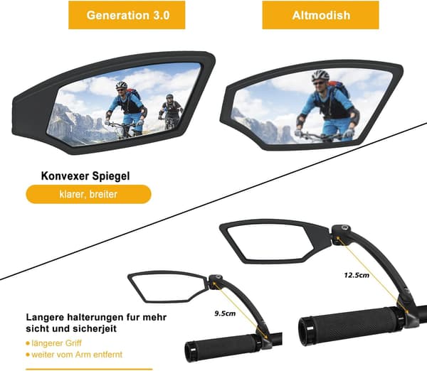 Sykkel Speil - 12,5 cm Utvidet Styre - Passer til 21-26 mm Styrer