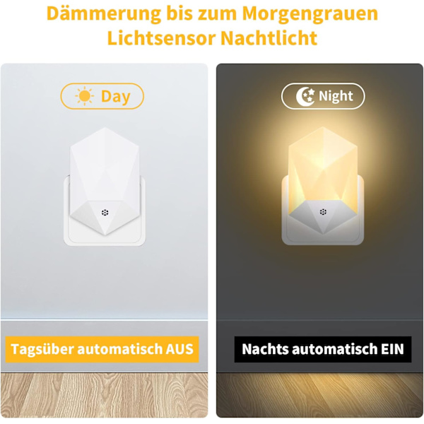 2-pack LED-nattlampor för barn med skymningssensor, automatisk PÅ/AV