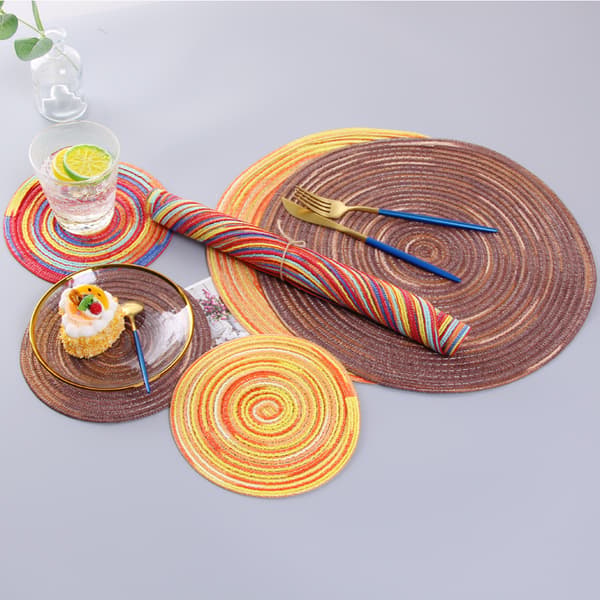 Fargerike 18 cm runde vevde stoff middagsmatter Sett med 8 bordmatter