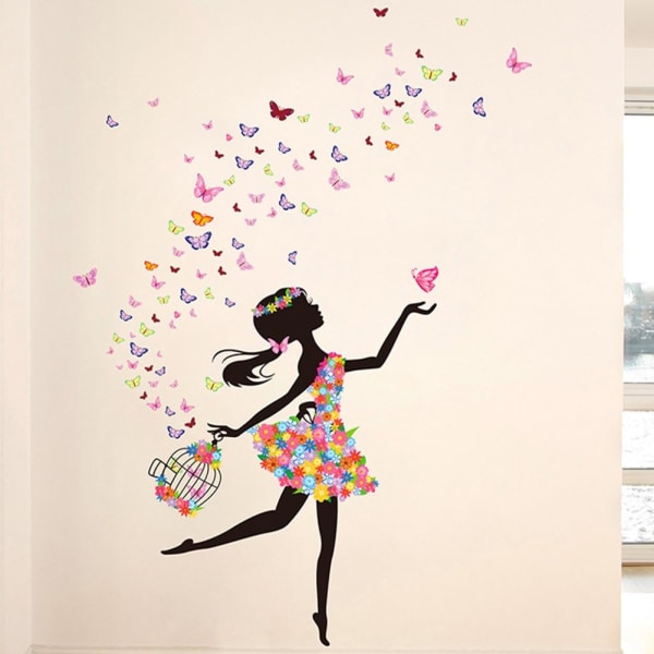 Romantic Dancing Girl Flower Fairy Butterfly Removable Wall Decal