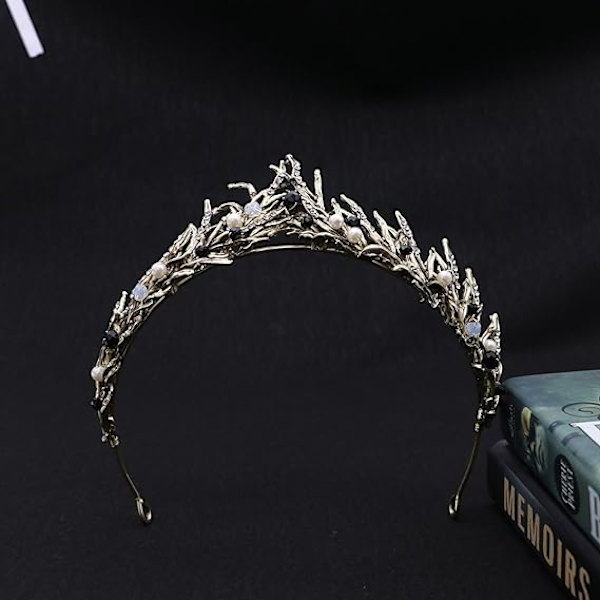 Vintage prinsesse tiara, guld blad perle tiara til bryllup, brude