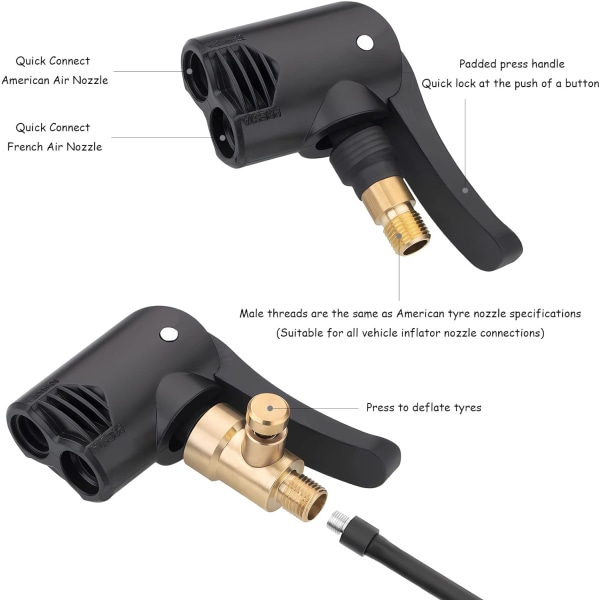 Bil Dækventil Adapter, Messing Inflator Dysespids, 2 i 1 Låsende Luft