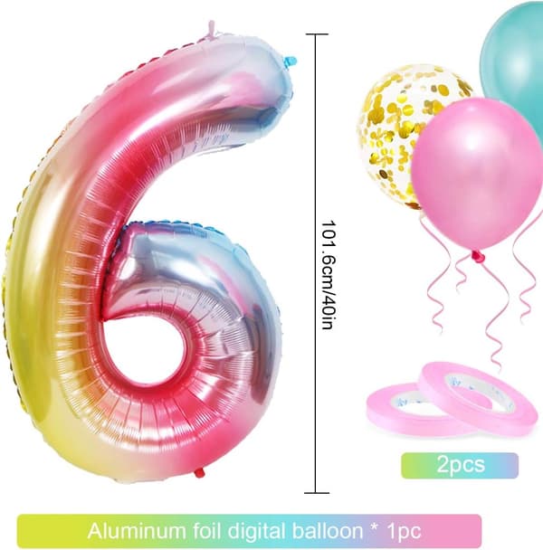 Ballong för 6-årig flicka, 6-årsdag, Rosa siffra 6-ballong, B