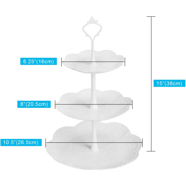 3-etagers Cupcake Stativ, Plastik Etageret Serveringsstativ, Dessert Tårn