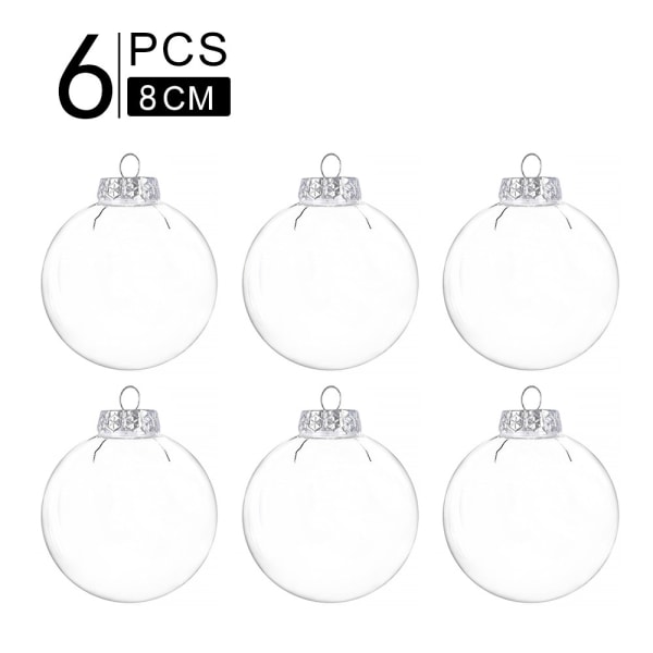 6 st. Plastkulor med diameter 8 cm, Fyllbara, Julgransprydnader DXGHC