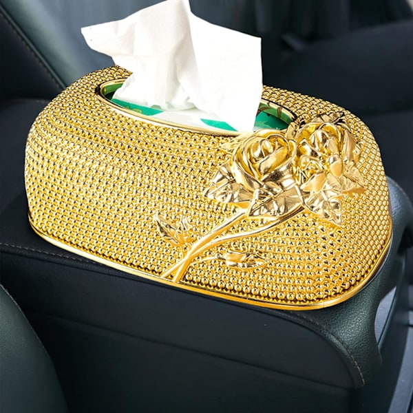 Vævæskeskrin Cover Hjem Bil Disk Napkin Papir Case Dekoration - Guld