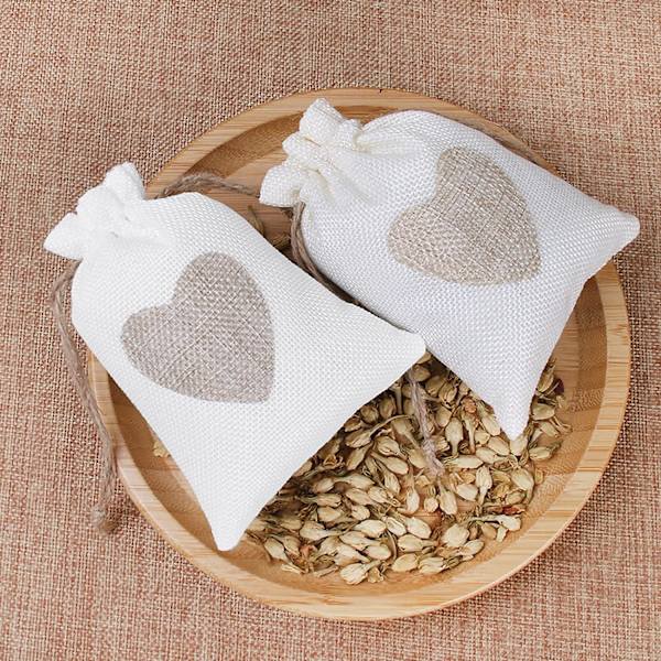 24 stk. Hjerteformede Burlap Sækkeposer 10 * 14CM, til Bryllup