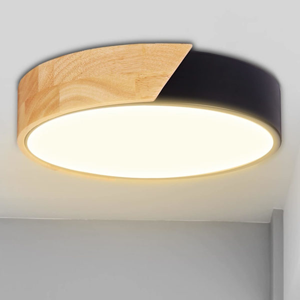 3000K Varmt Hvid Ø30*5CM Træ Rund Loftlampe, Soveværelse L