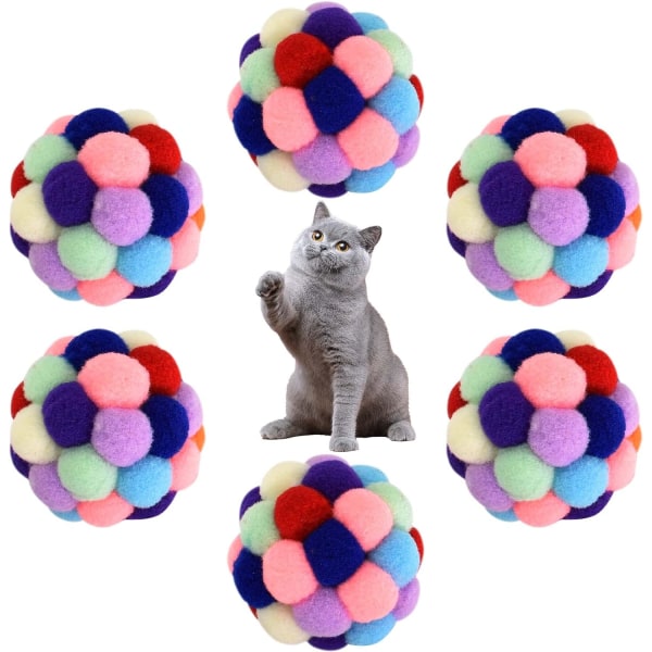 6 baller med Bell Cat sprettball katteball for katt Plysjball C