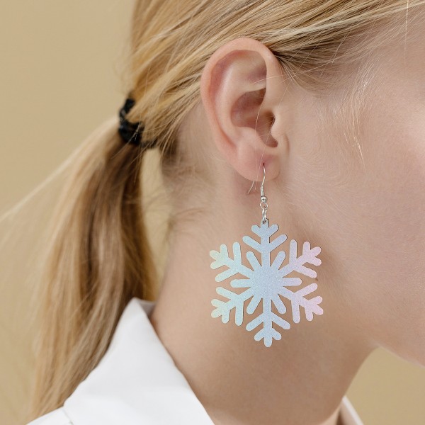 Frostad Glitter Fint Pulver Gradient Snöflinga Läderörhänge