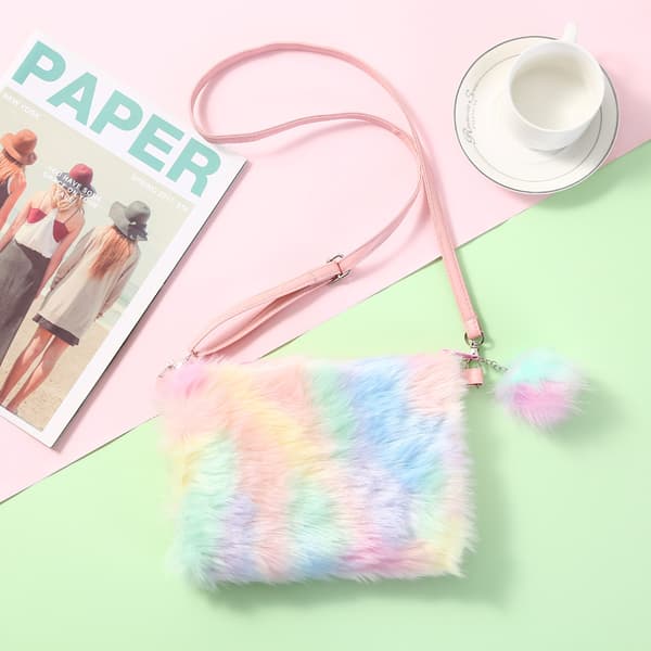 2 Stykke 2 Stilarter 9*6.5\" Piger Børn Fluffy Plus Bag Plus Bånd Farvet