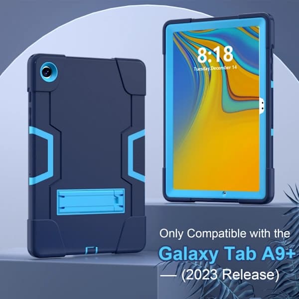 Samsung Galaxy Tab A9+ Silikonskal med Ställ Kontrastfärger Marinblå + Blå