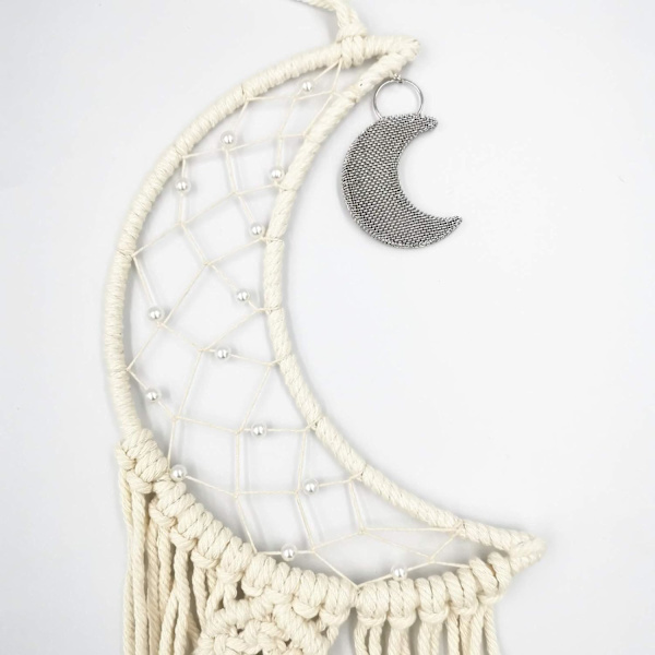 3-delad drömfångare väggbonad i macramé, boho väggdekoration sol måne