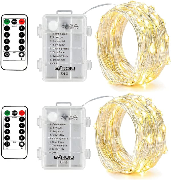 2 x 50 LED-batteridriven ljusslinga, 5 meter Micro Silver 3A