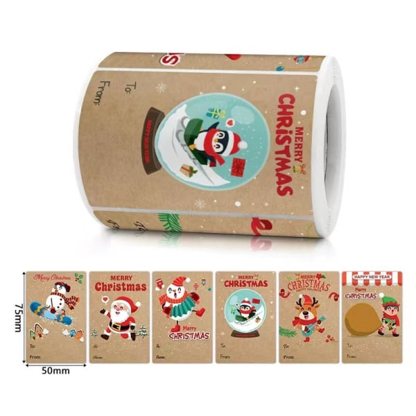 2 rullar rektangulärt kraftpapper MERRY CHRISTMAS juldekaler