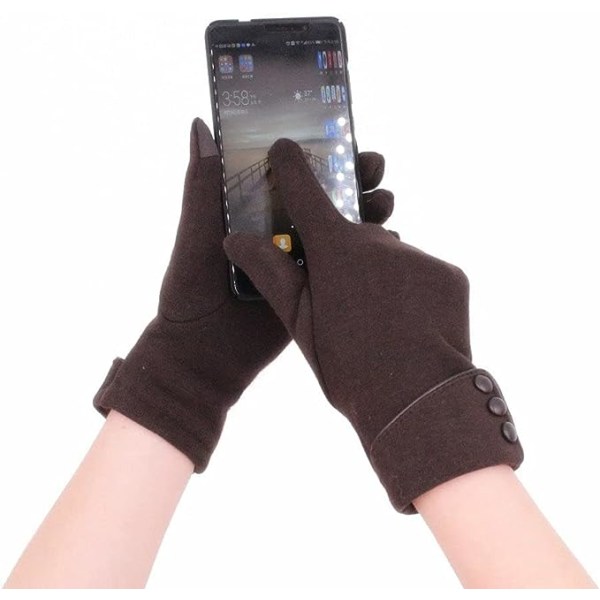 Kvinnors pekskärm mobiltelefon ull vindtäta handskar hålla w