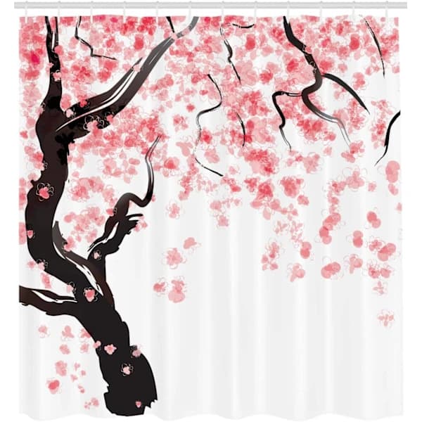 Blomstret bruseforhæng, 180 cm x 200 cm, Rosa Sort, Kirsebærblomst, ta
