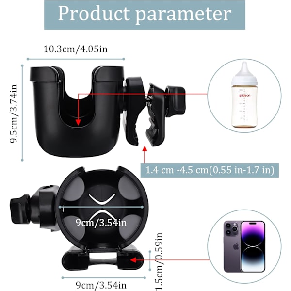Universal Barnevognskopholder, Justerbar Drikkeholder med Telefon