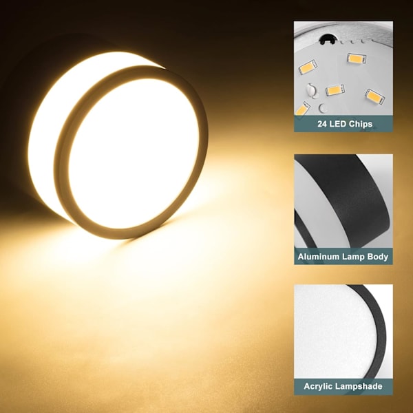 Taklampe LED Spot 12W 3000K Rund Svart Varmt Hvit Taklampe