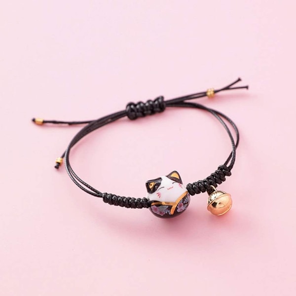 Søt Glad Katt Armbånd Feng Shui Maneki Neko Snøre Armbånd Justerbar