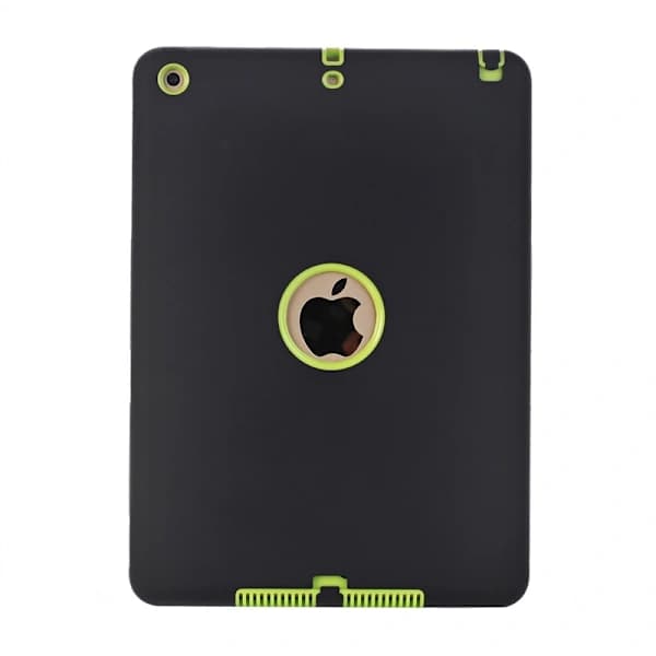 Etui til iPad 6 / Air2 sort, gul og grøn silikone 3-i-1 stødsikkert cover