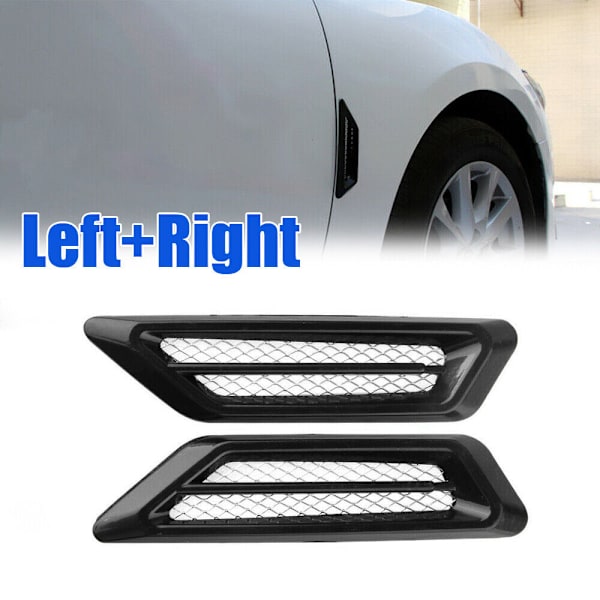 2x Sorte Bil Auto Luftstrøm Fender Side Mesh Ventilation Dekoration Stick